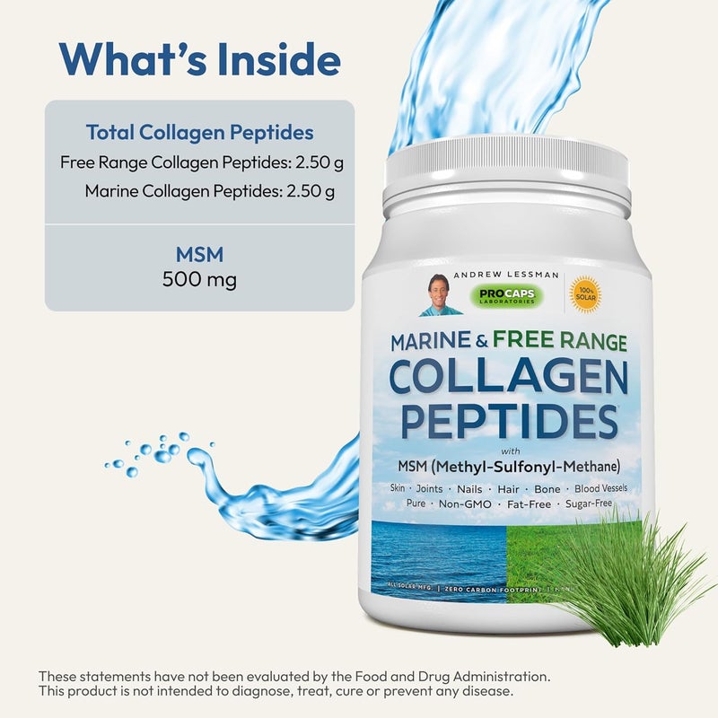 ANDREW LESSMAN Marine Free Range Collagen Peptides Powder and MSM 60 Servings  Supports Radiant Smooth Soft Skin Comfortable Joints Super Soluble No Fishy Flavor No Additives NonGMO - Image 3