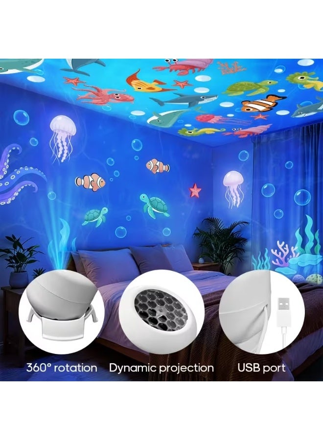 360° Rotating Dynamic LED Ocean Wave Projector, Marine Animal Ambient Spotlight Lamp, USB Powered Water Pattern Light for Bedroom & Game Room - Image 3