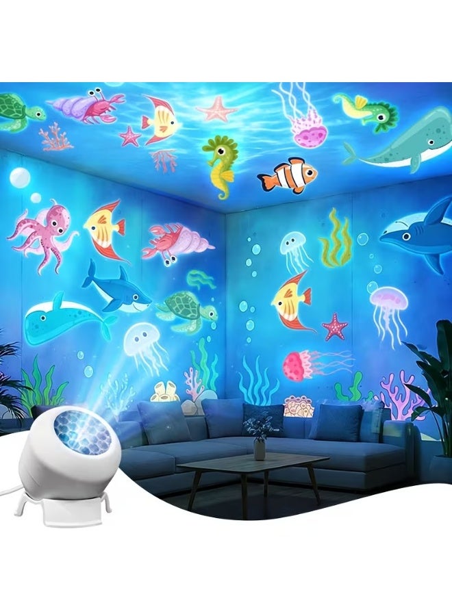 360° Rotating Dynamic LED Ocean Wave Projector, Marine Animal Ambient Spotlight Lamp, USB Powered Water Pattern Light for Bedroom & Game Room - Image 1