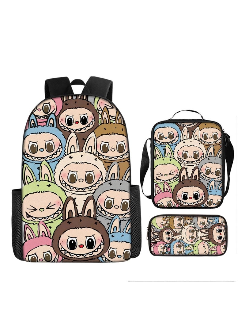 Labubu Children Schoolbag Backpack Teen Student School Book bag with Lunch Box Pen Case 3 in 1 for boys girls - Image 1