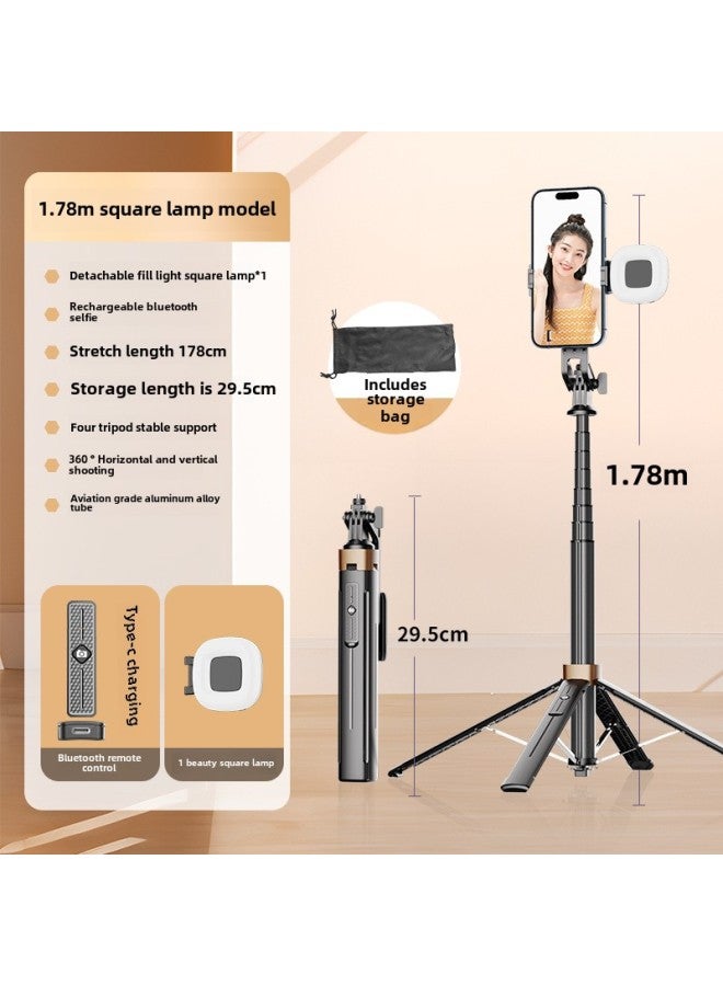 Y Sequence Mobile Phone Selfie Stick Bluetooth Selfie Mobile Phone Live Four-legged Stand Selfie Stick Manufacturers Wholesale-Color:Y17-f2 Single Round Light-black (aluminum Alloy) - Image 1