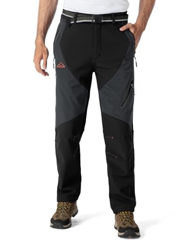 YSENTO Men's Fleece Lined Ski Snow Pants Winter Waterproof Softshell Insulated Hiking Cargo Pants Black US 32 - Image 2