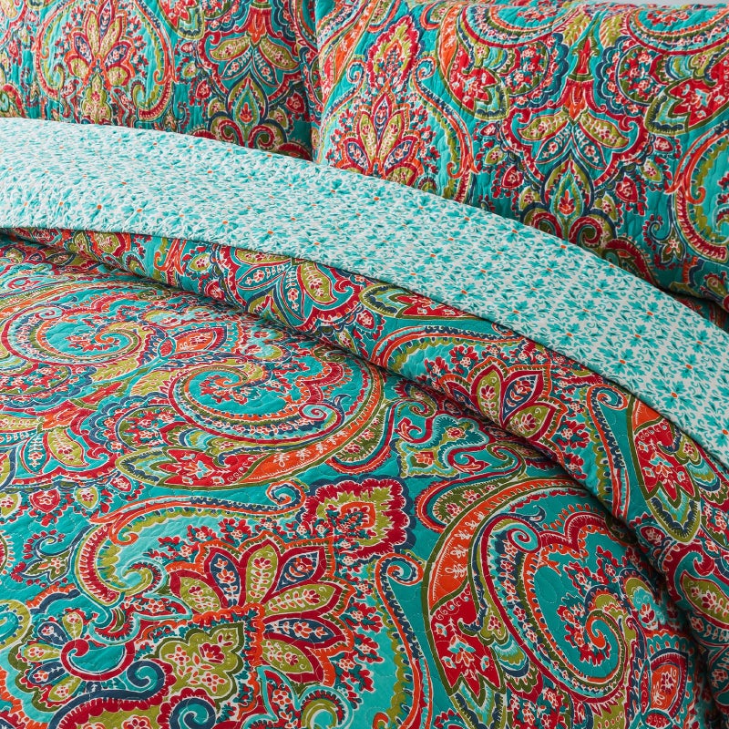 NEWLAKE Cotton Bedspread Quilt Sets-Reversible Patchwork Coverlet Set, European Gorgeous Floral Pattern, California King Size - Image 4