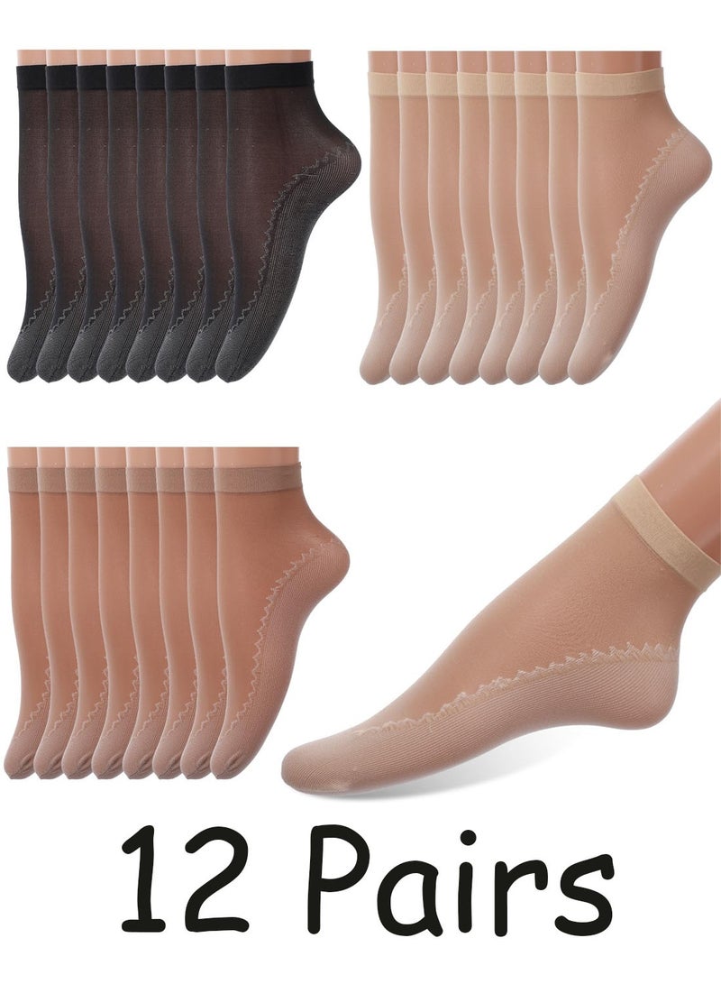 Women Ankle Stockings 12 Pack, Soft Nylon Ankle Socks With Reinforced Bottom And Toe, Black Nude Coffee Casual Daily Foot Accessory - Image 1