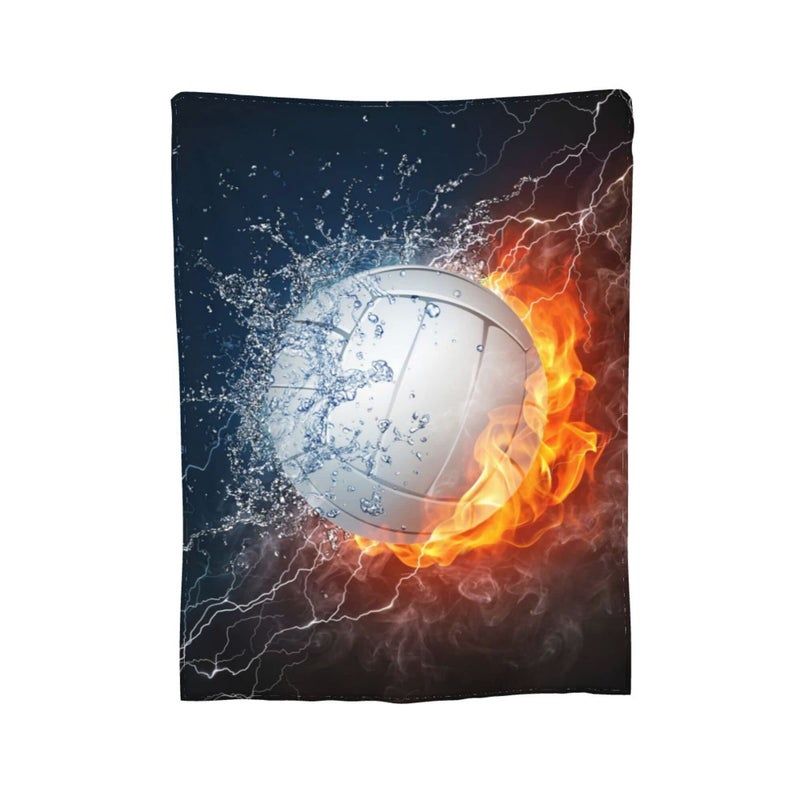 Volleyball Ball in Fire Throw Blanket Fun Super Soft Warm Bed Blankets for Couch Bedroom Sofa Office Car All Season Cozy Flannel Plush Blanket for Girls Boys Adults 60X50