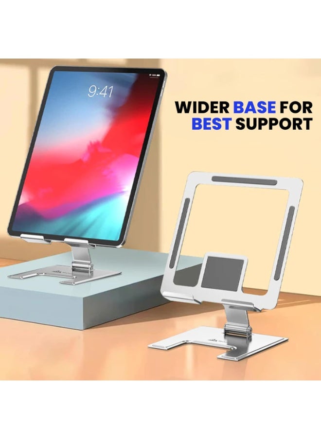 Tablet Desktop Stand, Durable Steel Design, Easily Folds and Stores in Corners and Directions, Stable Support Base Without Shaking - Freely Extendable to Fit All Usage Positions, Ideal for Working from Home, Live Streaming, Gaming, Watching TV Series - Silver Color, Suitable for Various Tablets - Image 3