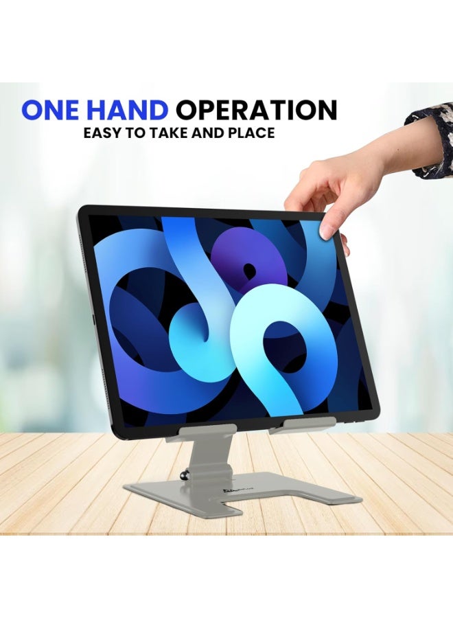Tablet Desktop Stand, Durable Steel Design, Easily Folds and Stores in Corners and Directions, Stable Support Base Without Shaking - Freely Extendable to Fit All Usage Positions, Ideal for Working from Home, Live Streaming, Gaming, Watching TV Series - Silver Color, Suitable for Various Tablets - Image 4