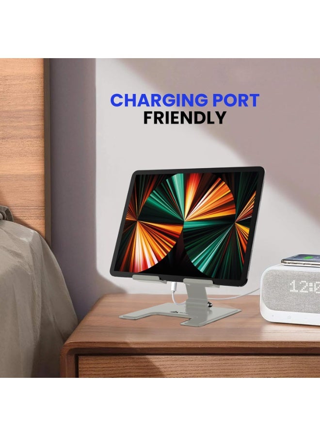Tablet Desktop Stand, Durable Steel Design, Easily Folds and Stores in Corners and Directions, Stable Support Base Without Shaking - Freely Extendable to Fit All Usage Positions, Ideal for Working from Home, Live Streaming, Gaming, Watching TV Series - Silver Color, Suitable for Various Tablets - Image 5