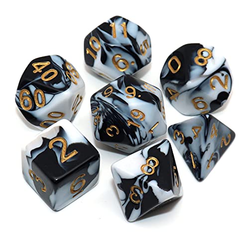 CREEBUY DND RPG Polyhedral Dice Set Black White Dice for Dungeon and Dragons DD Pathfinder Role Playing Game Dice with Dice Bag - Image 1