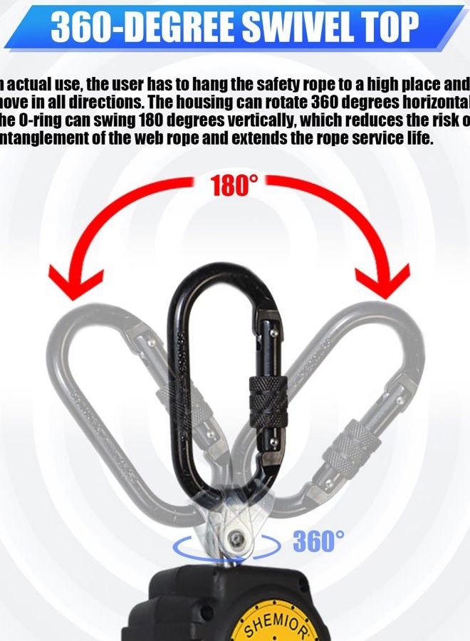 SHEMIOR 6FT Twin-Leg Self Retracting Lifeline, Swivel Top Lightweight Housing, Web SRL ANSI Self Retractable Safety Lanyard, Fall Arrest Protection Gear for Roofing Construction, Rebar Hook - Image 3