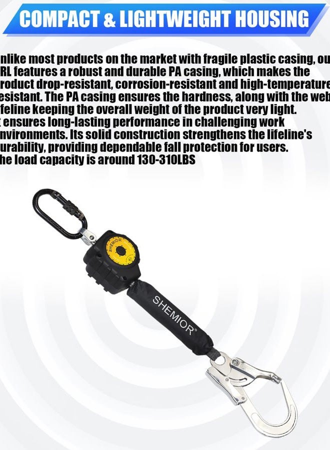 SHEMIOR 6FT Twin-Leg Self Retracting Lifeline, Swivel Top Lightweight Housing, Web SRL ANSI Self Retractable Safety Lanyard, Fall Arrest Protection Gear for Roofing Construction, Rebar Hook - Image 5