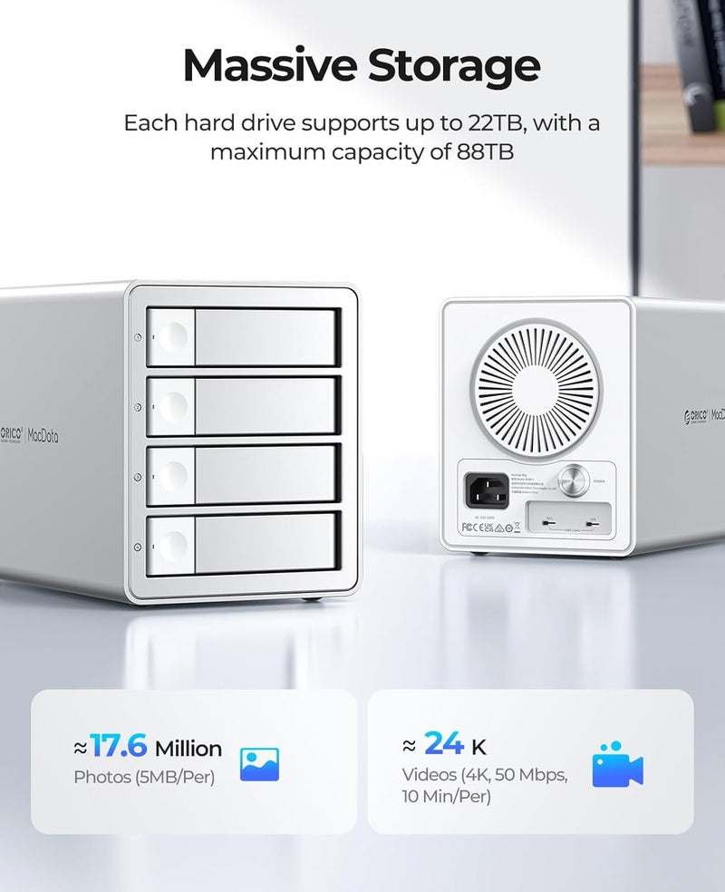 Orico Daisy Chain 4 Bay Hard Drive Enclosure USB 3.1 Gen 2 Aluminum Das Enclosure Support 22TB and Expansion Max Up to 264TB for 3.5-inchs HDD -9948C3 - Image 5
