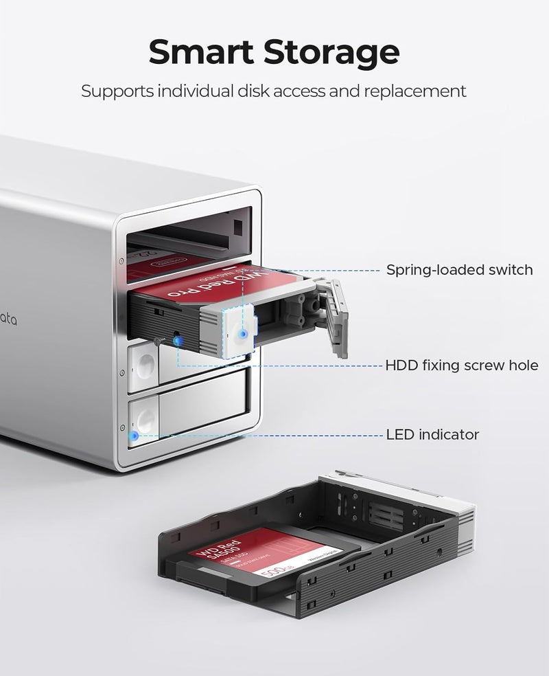 Orico Daisy Chain 4 Bay Hard Drive Enclosure USB 3.1 Gen 2 Aluminum Das Enclosure Support 22TB and Expansion Max Up to 264TB for 3.5-inchs HDD -9948C3 - Image 4