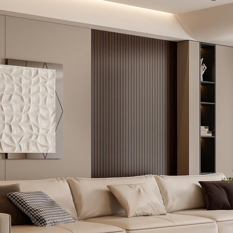 YLL YLL PVC Slat Wall Panel Peel and Stick 236"x 15.7" Faux Smoked Wood Grain Slat Panel Self-Adhesive Wallpaper Soundproof 3D Wall Panels - Image 3
