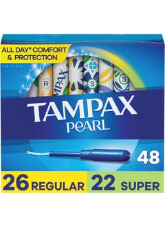 Tampax Tampax Pearl Tampons Multipack, with LeakGuard Braid, Regular/Super Absorbency, Unscented, 48 Count 