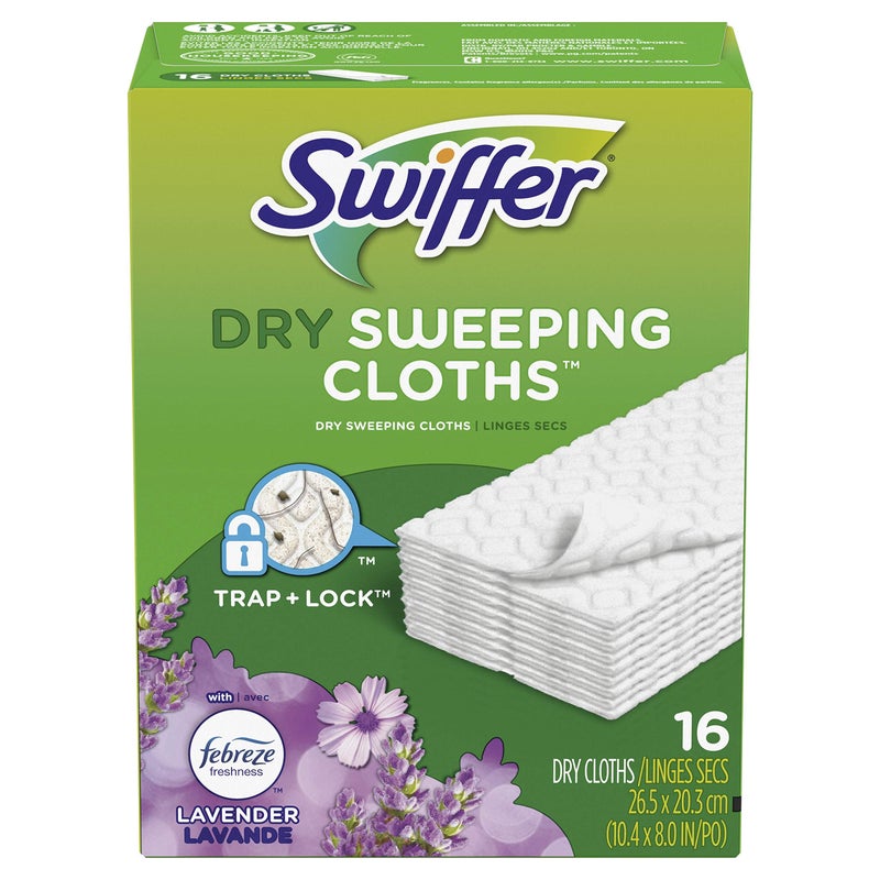 Swiffer Sweeper Dry Sweeping Pad, Multi Surface Refills for Dusters Floor Mop, with Febreze Lavender, 16 count