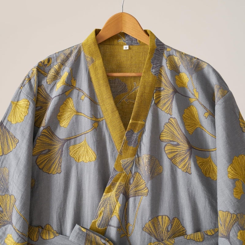 Kimono Robe Purefair 100% Cotton Gauze Ginkgo Leaf Print - Image 3