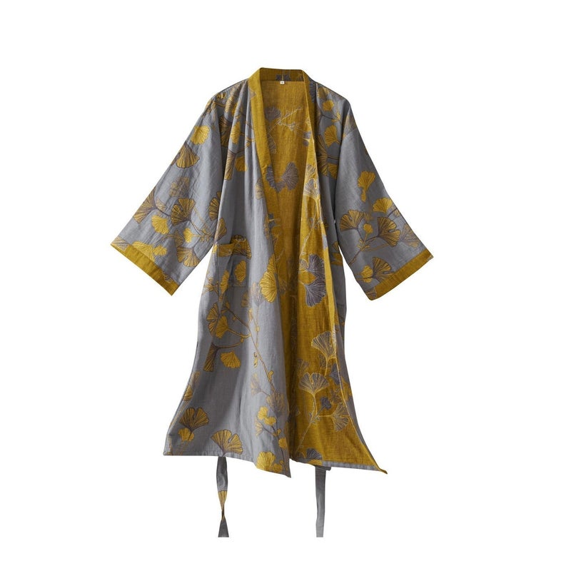 Kimono Robe Purefair 100% Cotton Gauze Ginkgo Leaf Print - Image 1