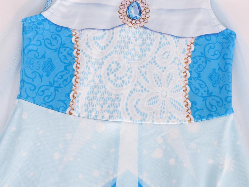 Wonderbabe Princess Dress For Girls Short Sleeve Princess Costume With Cape Fancy Dress Up For Halloween Cosplay Carnival Blue Size 5-6 - Image 4