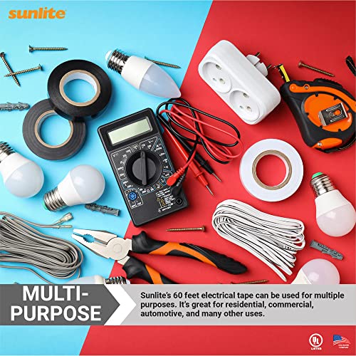 Sunlite 41326-SU 10-Pack PVC Electrical Tape, 60 Feet x 0.75 Inches, for Splicing, Protecting, and Insulating Wires, Abrasion Resistant, Flame Retardant, Weatherproof, UL Listed, Black - Image 4
