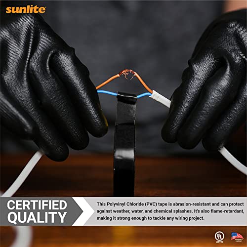Sunlite 41326-SU 10-Pack PVC Electrical Tape, 60 Feet x 0.75 Inches, for Splicing, Protecting, and Insulating Wires, Abrasion Resistant, Flame Retardant, Weatherproof, UL Listed, Black - Image 5