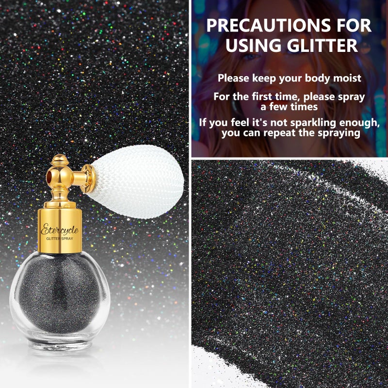 Etercycle Black Body Glitter, Hair Glitter Spray Fine Face Shimmer Powder, Longwear and Quick Drying Body Glitter Sparkly Glitter Gifts for Rave Clothes Nail Art Easter Christmas Halloween Crafts - Image 3