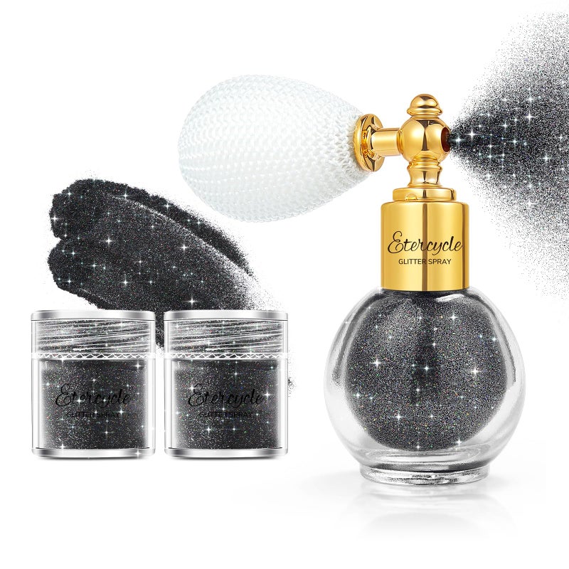 Etercycle Black Body Glitter, Hair Glitter Spray Fine Face Shimmer Powder, Longwear and Quick Drying Body Glitter Sparkly Glitter Gifts for Rave Clothes Nail Art Easter Christmas Halloween Crafts - Image 1
