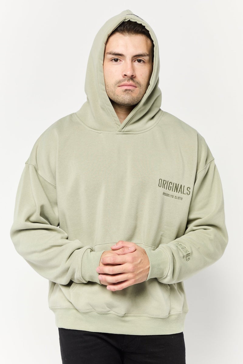 Originals by Brooklyn Cloth Men Embroidered Logo Long Sleeve Hoodie, Sage Green  - Image 1