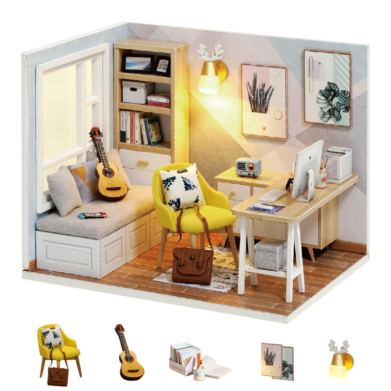 Flever Dollhouse Miniature DIY House Kit Creative Room with Furniture for Romantic Artwork Gift Sunny Study - Image 3