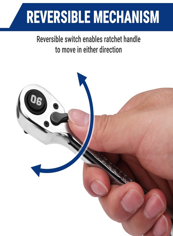 ووركبرو مفتاح ربط WORKPRO منخفض الارتفاع بقطر 3/8 بوصة، مفتاح ربط سريع الفك بـ 90 سنًا، قابل للعكس، مصنوع من 40Cr (ما يعادل SAE 5140)، رأس محرك منخفض الارتفاع من CR-MO، مصقول بالكامل، هدايا للرجال - Image 5