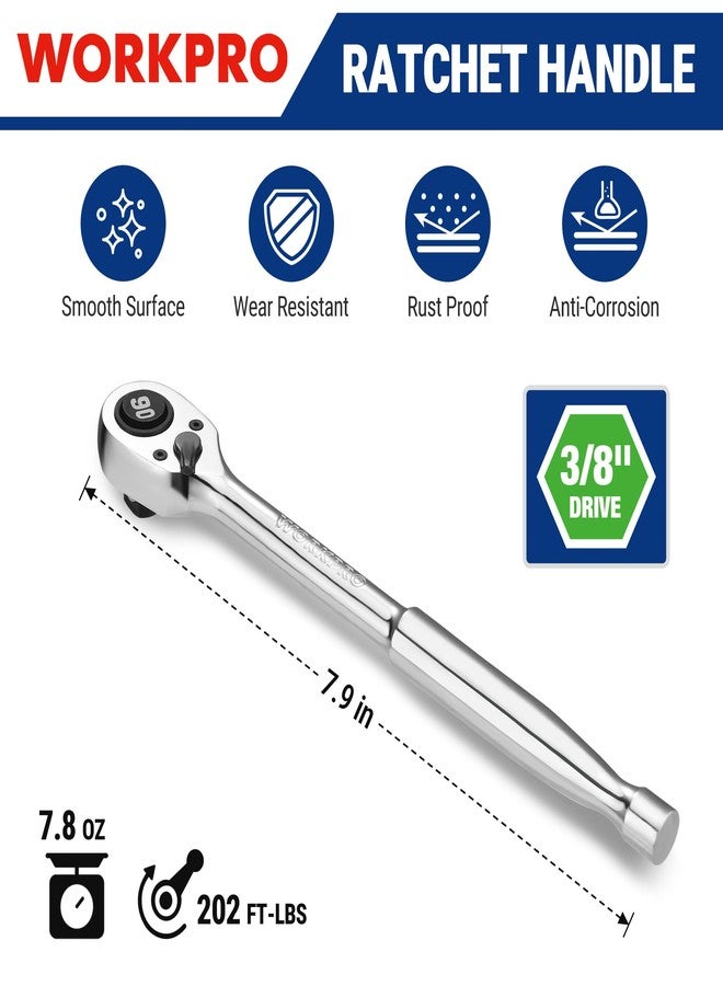 ووركبرو مفتاح ربط WORKPRO منخفض الارتفاع بقطر 3/8 بوصة، مفتاح ربط سريع الفك بـ 90 سنًا، قابل للعكس، مصنوع من 40Cr (ما يعادل SAE 5140)، رأس محرك منخفض الارتفاع من CR-MO، مصقول بالكامل، هدايا للرجال - Image 2