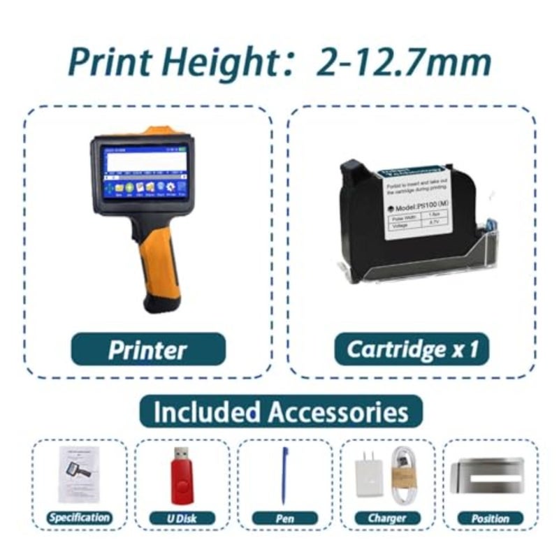 P19 Portable Handheld Inkjet Printer for industrial marking on metal, plastic, cardboard; black ink; 360 rotation, 2-12.7mm print height, anti-slip handle, upgraded cartridge - Image 5