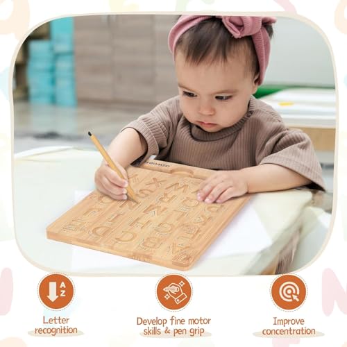Asweets Montessori Wooden Alphabet Tracing Board, Wood Letter Practicing Board,Double-Sided Boards for Toddlers and Preschool Gifts for Kids(1 Piece) - Image 5