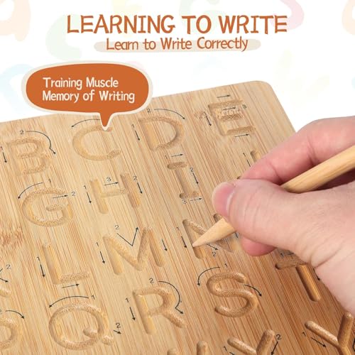Asweets Montessori Wooden Alphabet Tracing Board, Wood Letter Practicing Board,Double-Sided Boards for Toddlers and Preschool Gifts for Kids(1 Piece) - Image 4