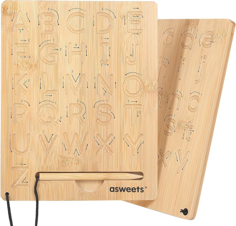 Asweets Montessori Wooden Alphabet Tracing Board, Wood Letter Practicing Board,Double-Sided Boards for Toddlers and Preschool Gifts for Kids(1 Piece) - Image 1