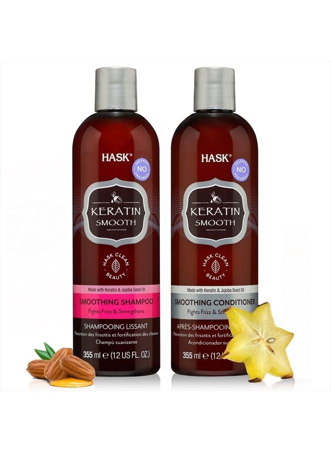 HASK KERATIN PROTEIN Smoothing Shampoo + Conditioner Set for All Hair Types, Color Safe, Gluten-Free, Sulfate-Free, Paraben-Free, Cruelty-Free - 1 Shampoo and 1 Conditioner - Image 1