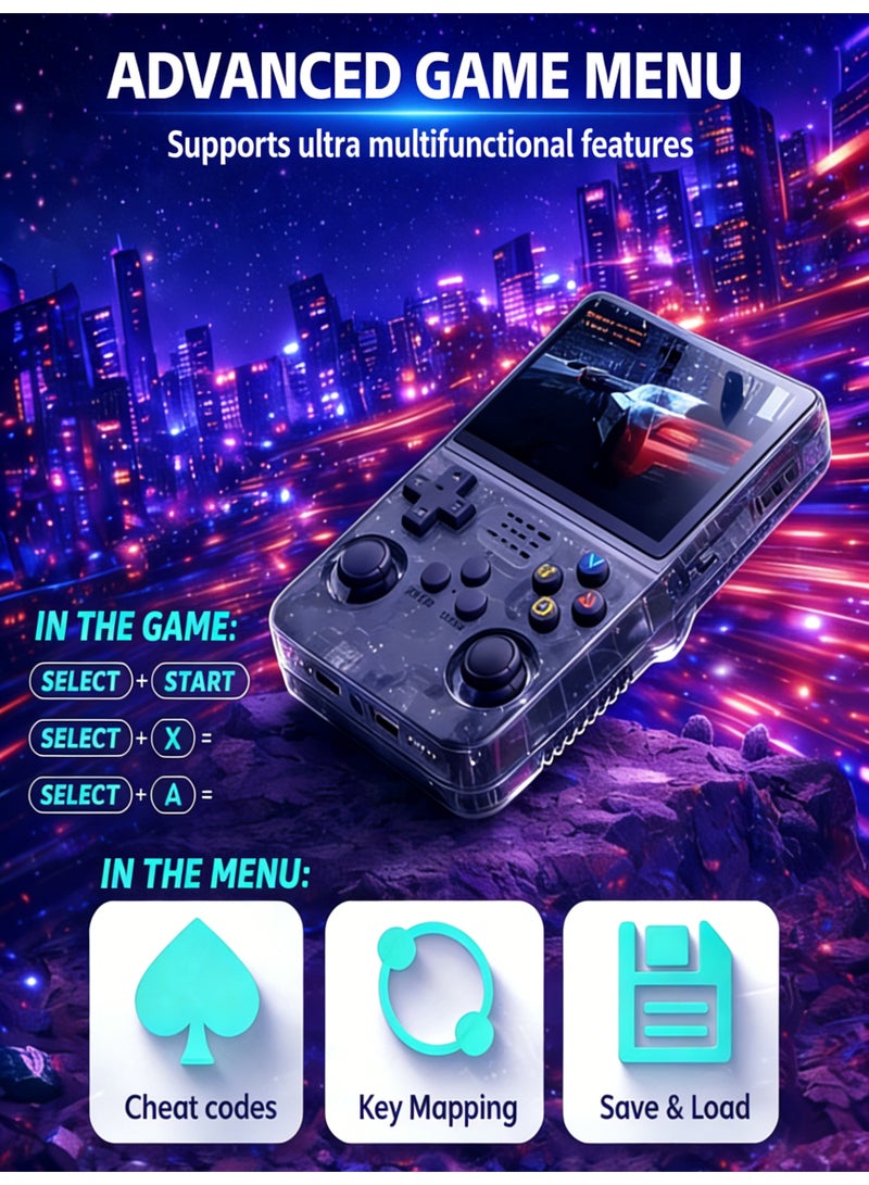 كلوزيلي وحدة ألعاب محمولة، أركيد جيب قابلة للشحن، وحدة ألعاب قديمة بسعة 128 جيجابايت مدمجة، أكثر من 36000 لعبة، شاشة IPS بحجم 3.5 بوصة، بطارية بسعة 3500 مللي أمبير، نظام تشغيل لينكس مفتوح المصدر، دعم OTG، توسعة تصل إلى 256 جيجابايت، هدايا لمناسبات عيد الميلاد والعطلات. - Image 4