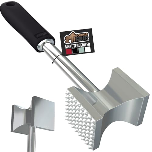 GORILLA GRIP Patented Dual-Sided Meat Tenderizer, Heavy Duty Kitchen Mallet with Soft Handle, Spiked Side Tenderizes and Smooth Flattens, Maximize Food Flavor, Commercial Grade Chicken Pounder, Black - Image 1
