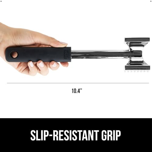 GORILLA GRIP Patented Dual-Sided Meat Tenderizer, Heavy Duty Kitchen Mallet with Soft Handle, Spiked Side Tenderizes and Smooth Flattens, Maximize Food Flavor, Commercial Grade Chicken Pounder, Black - Image 4