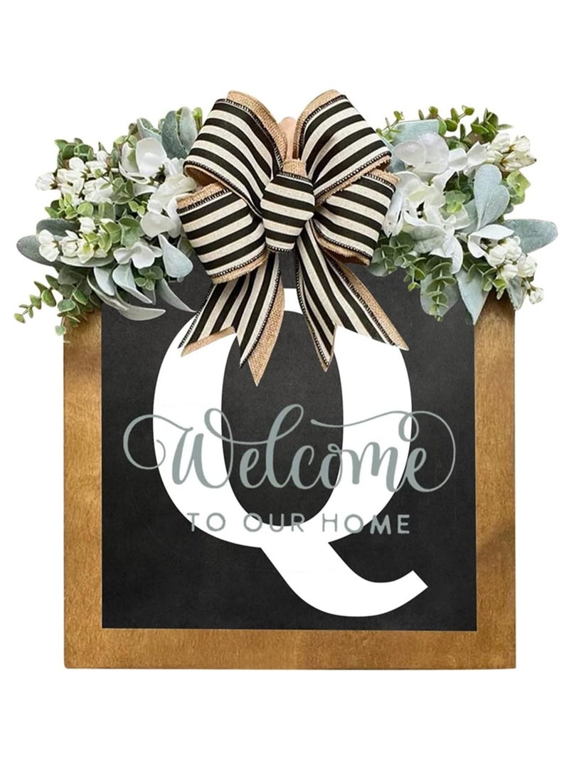 Bluejw Welcome Sign Creative Bowknot Letter Wreath In Front Of The Door Outdoor Decoration Props For The Courtyard 30x35CM - Image 1