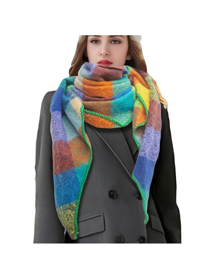 Wander Agio - Women Fashion Shawl Warm Long Winter Wrap Scarves Cashmere Soft Feel Plaid Triangle Colourful 14 - Image 1