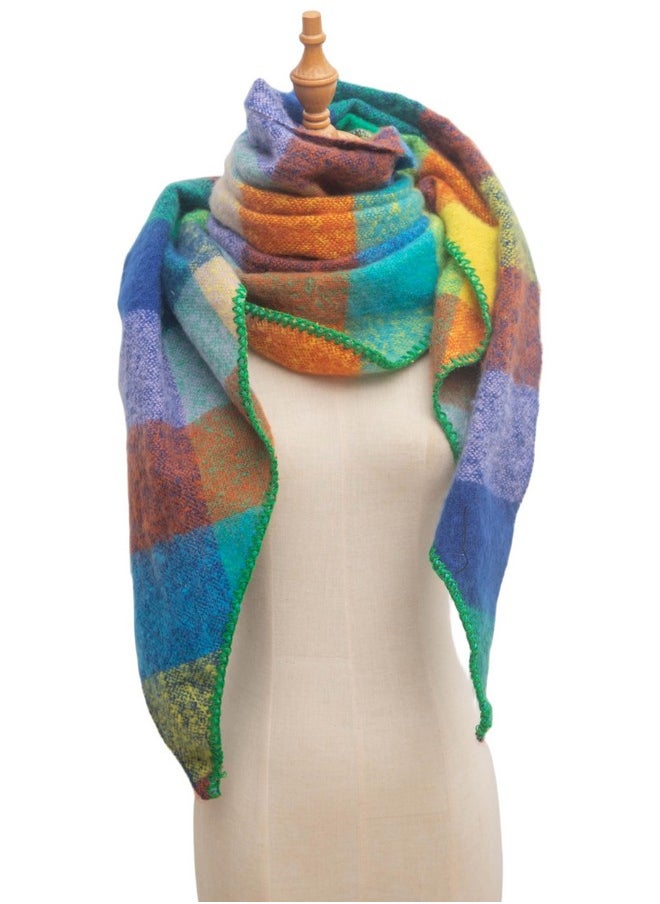 Wander Agio - Women Fashion Shawl Warm Long Winter Wrap Scarves Cashmere Soft Feel Plaid Triangle Colourful 14 - Image 1