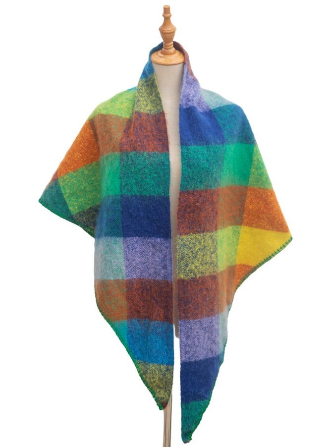 Wander Agio - Women Fashion Shawl Warm Long Winter Wrap Scarves Cashmere Soft Feel Plaid Triangle Colourful 14 - Image 1