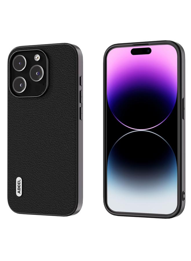 The Bros Case For iPhone 15 Pro Max ABEEL Genuine Leather Wave Black Edge Phone Case 