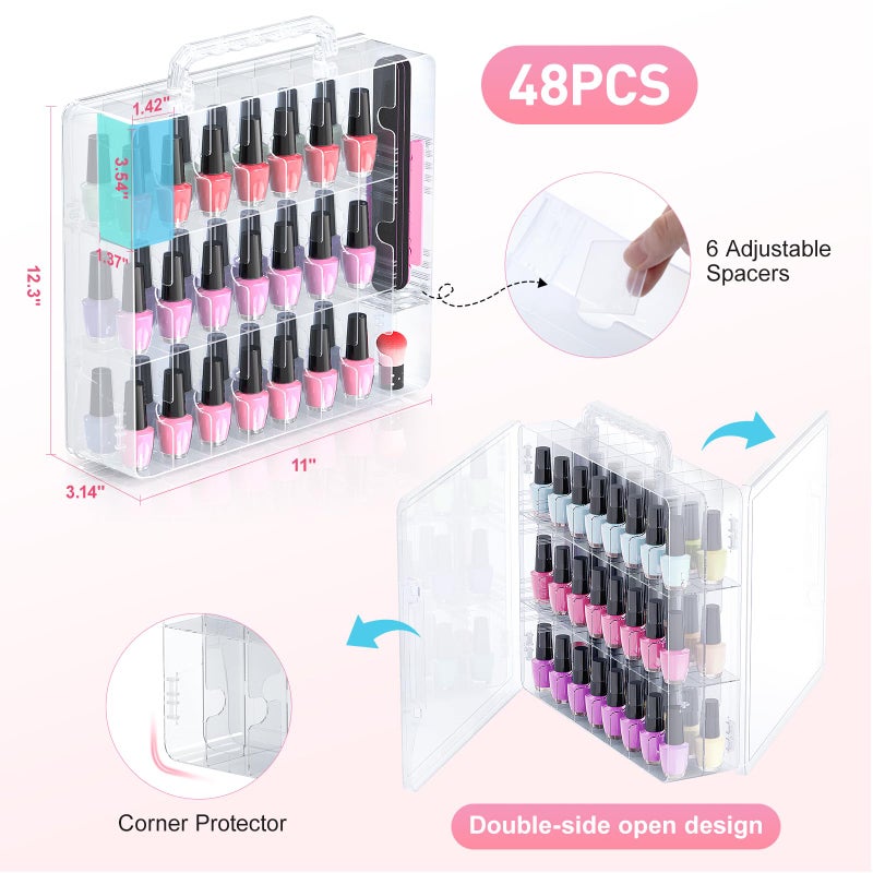 Beloving Nail Polish Organizer  48 Bottles Transparent Nail Polish Holder With Adjustable Divider  Gel Nail Polish Storage Double Side Nail Polish Organizer Case For Storage Display - Image 3