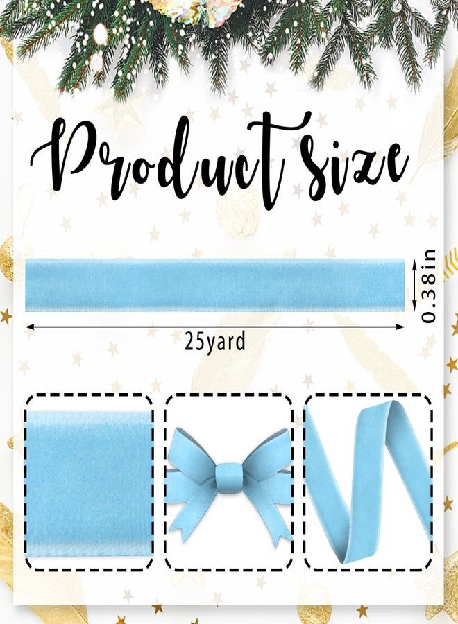 Hying Christmas Light Blue Ribbons for Crafting, 3/8" × 25 Yards Blue Velvet Ribbon Winter Holiday Craft Ribbons for Gift Wrapping DIY Wreath Baby Shower Decorations - Image 2