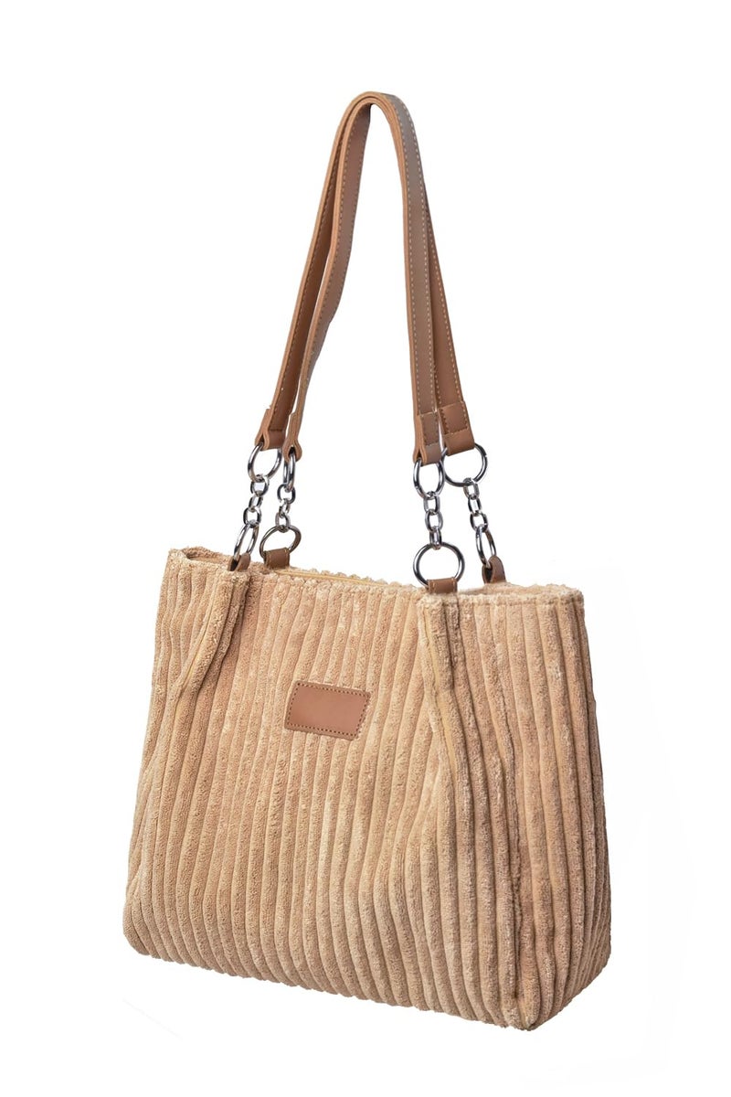 Ulisty Women Corduroy Tote Bag - Casual Shoulder Bag for Daily Shopping & Fashion - Khaki - Image 1