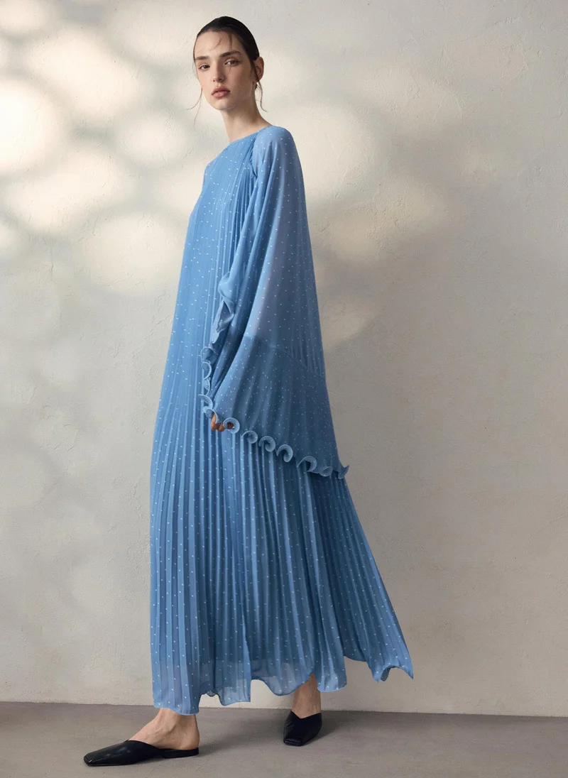 Lichi  Polka dot chiffon maxi dress with voluminous cape for Women | Best Price UAE