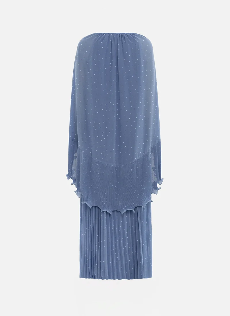 Lichi  Polka dot chiffon maxi dress with voluminous cape for Women | Best Price UAE
