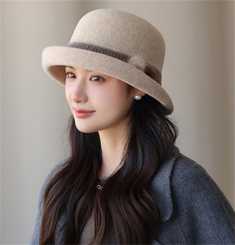 Pocadri Vintage Felt Bucket Hat for Women Elegant Fedora Cloche Cap Warm Slouchy Solid Bowler Hat Fall Winter - Image 2
